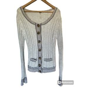 Free People Walk in the Park Wool Angora Cotton Button Cardigan Sweater Size L